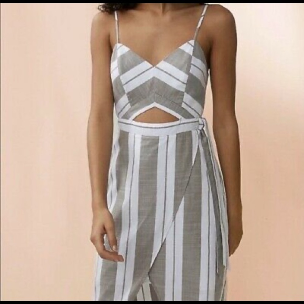Express Striped Cut-Out Wrap Front Midi Dress
